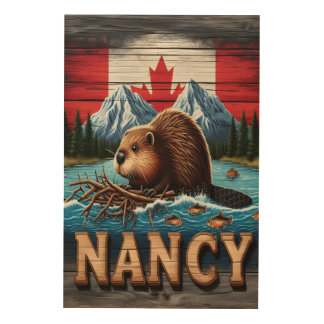Canadian Beaver by the Lake Wood Wall Art