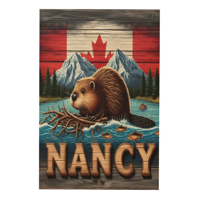 Canadian Beaver by the Lake Wood Wall Art (Front)