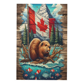 Canadian Beaver By The Lake Wood Wall Art