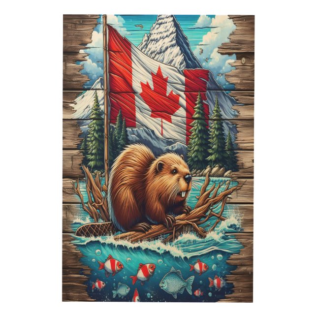 Canadian Beaver By The Lake Wood Wall Art (Front)