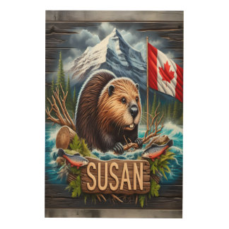 Canadian Beaver By The Lake Wood Wall Art
