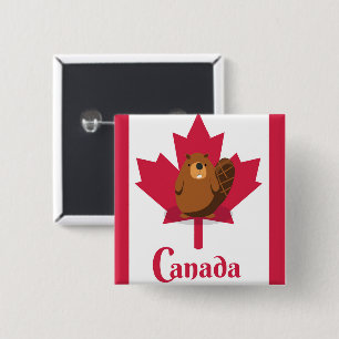 Canadian beaver cartoon travel poster button