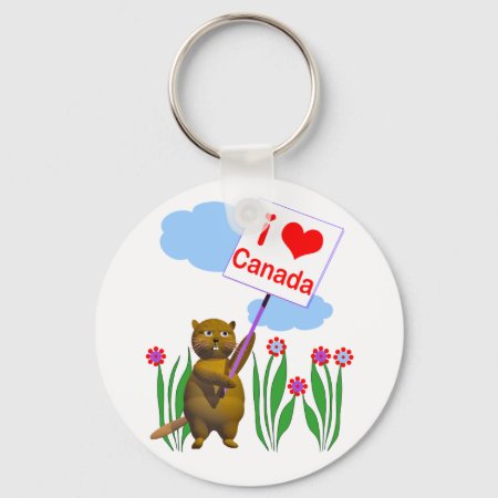Canadian Beaver Loves Canada Keychain