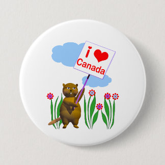 Canadian Beaver Loves Canada Pinback Button