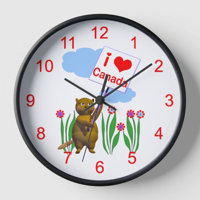 Canadian Beaver Loves Canada Wall Clock (Front)
