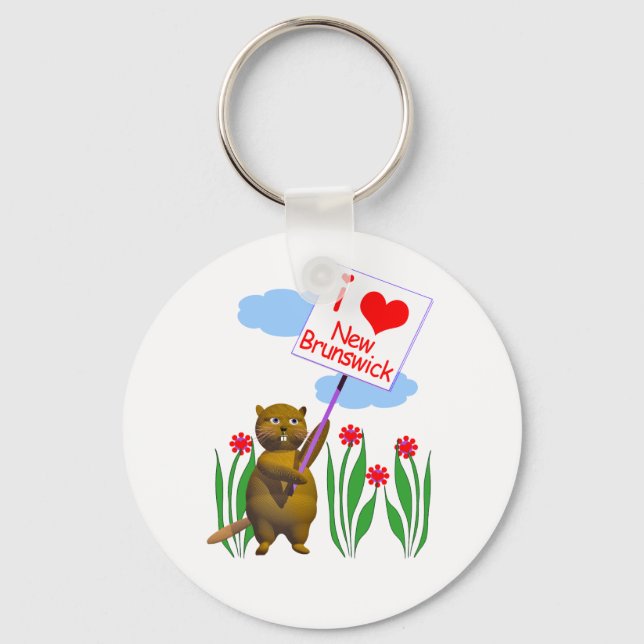 Canadian Beaver Loves New Brunswick Keychain (Front)