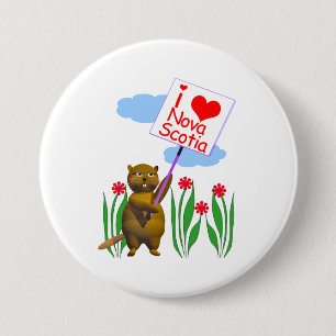 Canadian Beaver Loves Nova Scotia Pinback Button