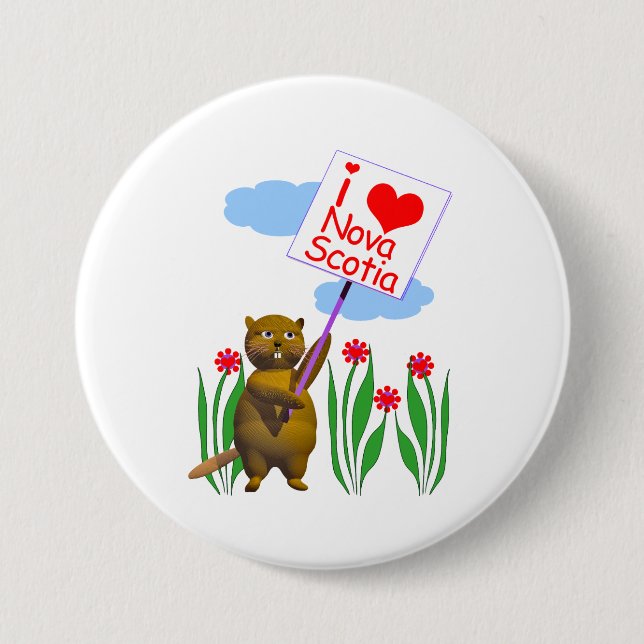 Canadian Beaver Loves Nova Scotia Pinback Button (Front)