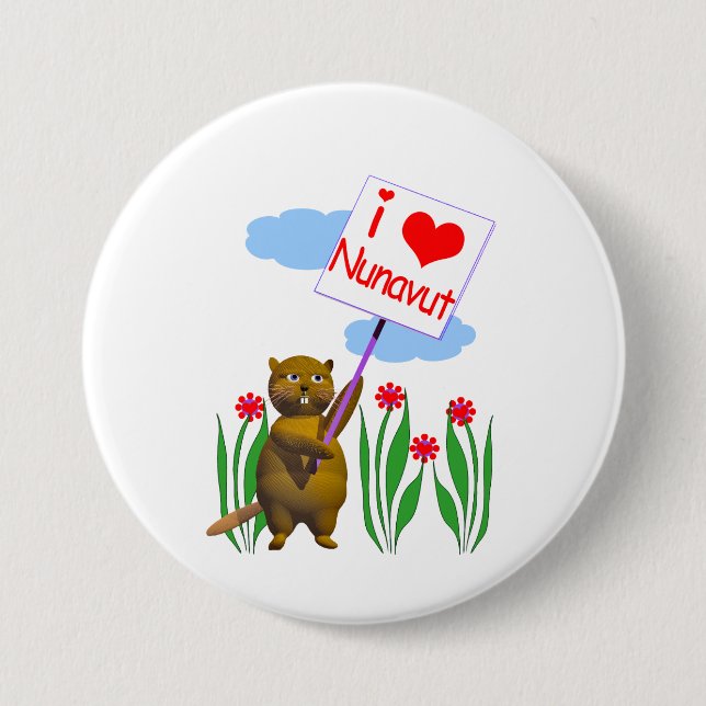 Canadian Beaver Loves Nunavut Pinback Button (Front)