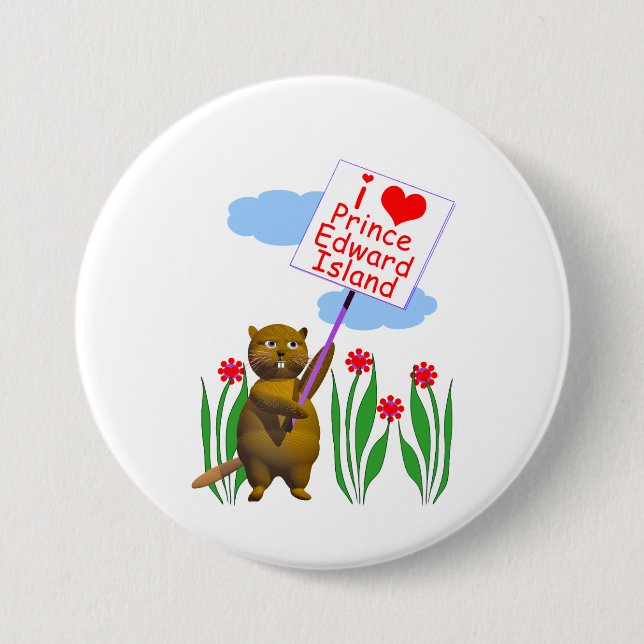 Canadian Beaver Loves Prince Edward Island Pinback Button (Front)