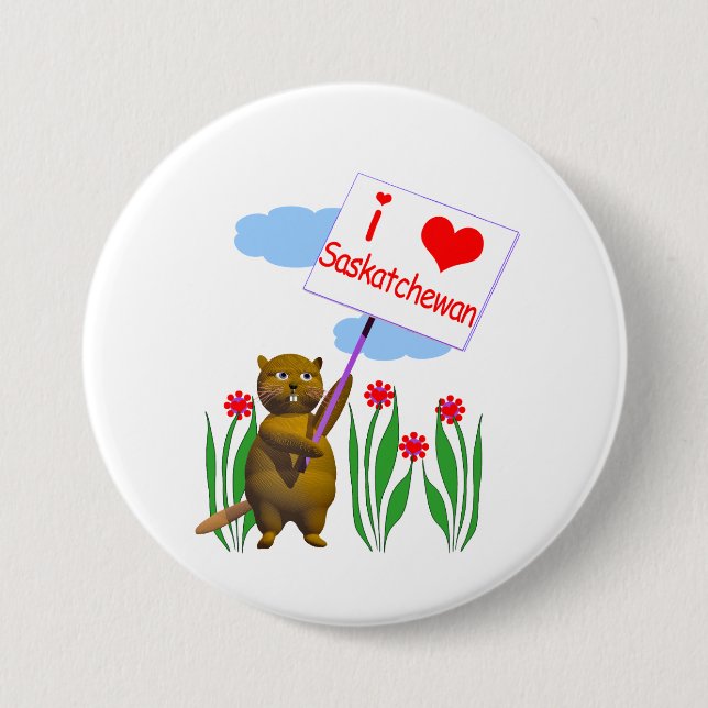 Canadian Beaver Loves Saskatchewan Button (Front)