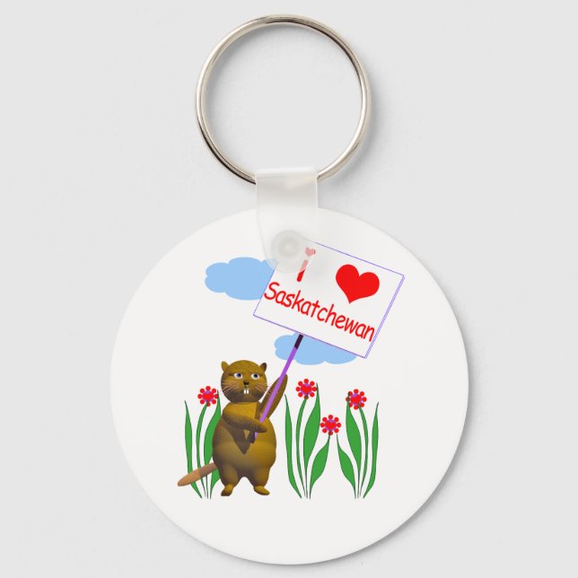 Canadian Beaver Loves Saskatchewan Keychain (Front)