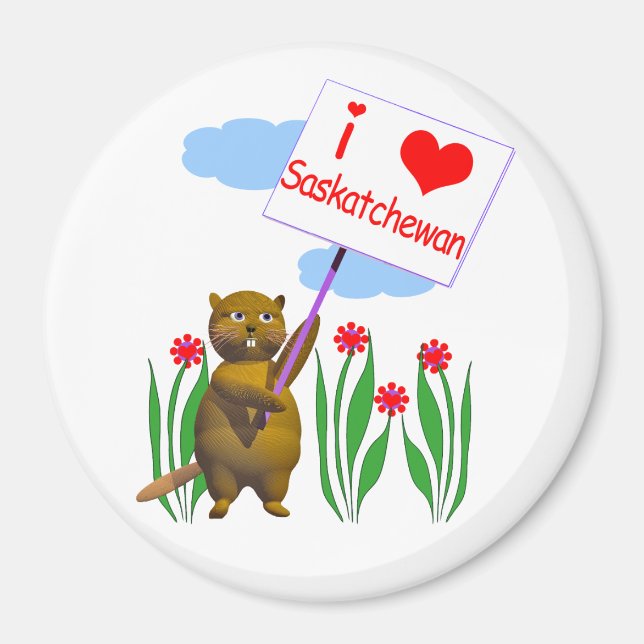 Canadian Beaver Loves Saskatchewan Magnet (Front)