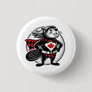 Canadian Beaver Lumberjack Buffalo Plaid Button