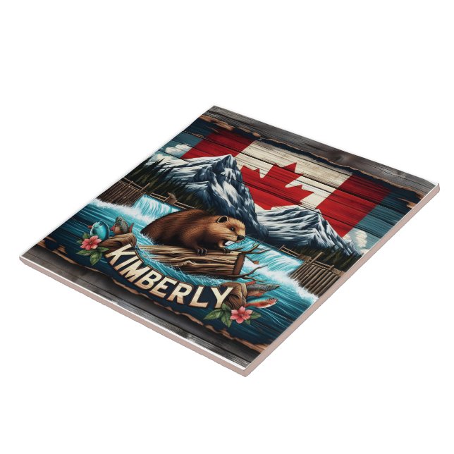 Canadian Beaver Near Waterfall in Kimberly Area Ceramic Tile (Side)