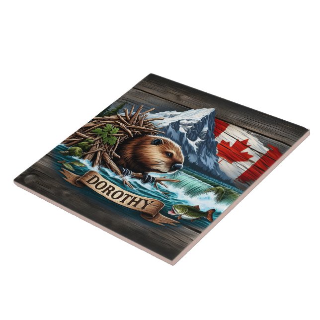 Canadian Beaver Near Waterfall in Kimberly Area Ceramic Tile (Side)