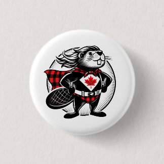 Canadian Beaver Superhero Button