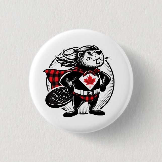Canadian Beaver Superhero Button (Front)