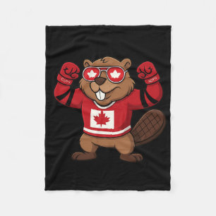 Canadian Beaver Symbol Hockey Flag Shirt 1st July  Fleece Blanket