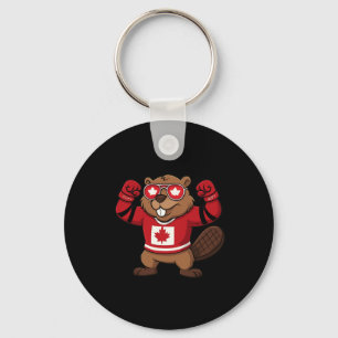 Canadian Beaver Symbol Hockey Flag Shirt 1st July Keychain