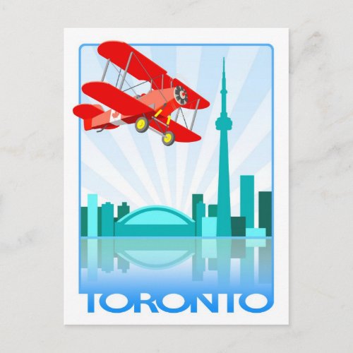 Canadian Biplane Over Toronto Retro Design Postcard