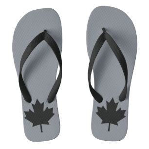 Canadian Black Maple Leaf Decor Flip Flops