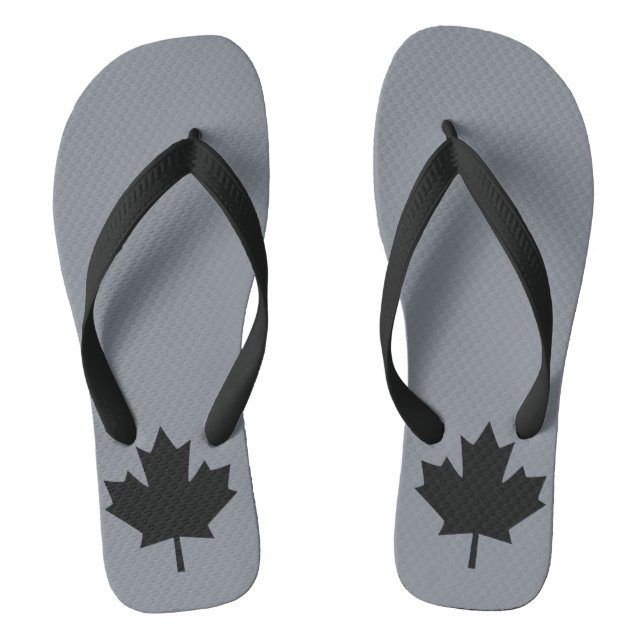 Canadian Black Maple Leaf Decor Flip Flops (Footbed)