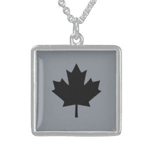 Canadian Black Maple Leaf Design Sterling Silver Necklace