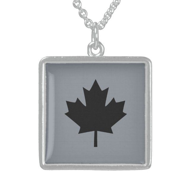 Canadian Black Maple Leaf Design Sterling Silver Necklace (Front)