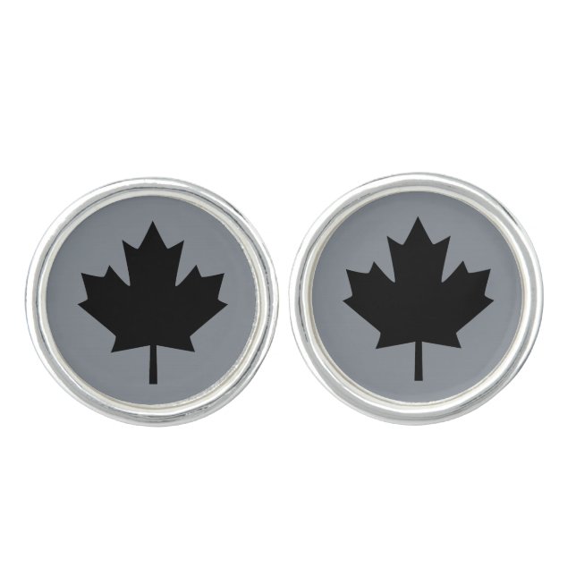 Canadian Black Maple Leaf Graphic Cufflinks (Front)