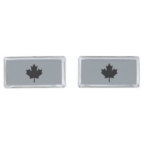 Canadian Black Maple Leaf on Grey Cufflinks