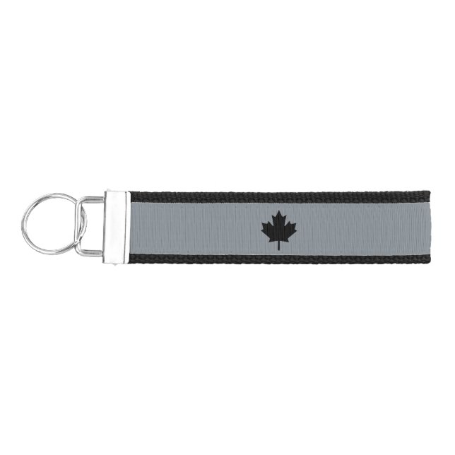 Canadian Black Maple Leaf on Grey Wrist Keychain (Keys on Left)
