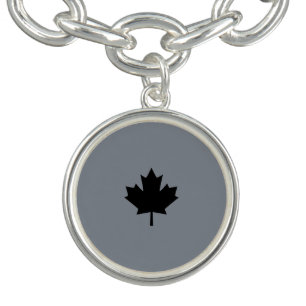 Canadian Black Maple Leaf Style Charm Bracelet