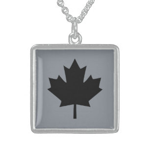 Canadian Black Maple Leaf Symbol Sterling Silver Necklace