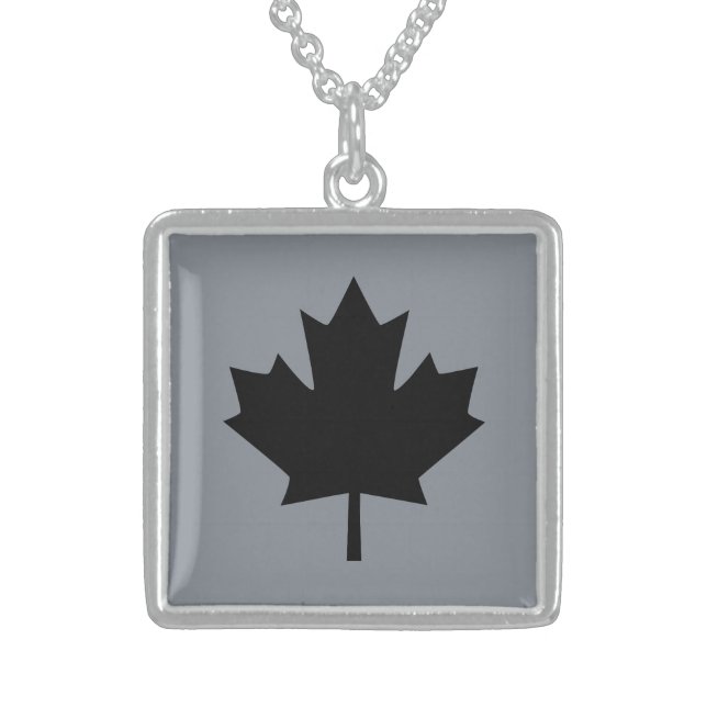 Canadian Black Maple Leaf Symbol Sterling Silver Necklace (Front)