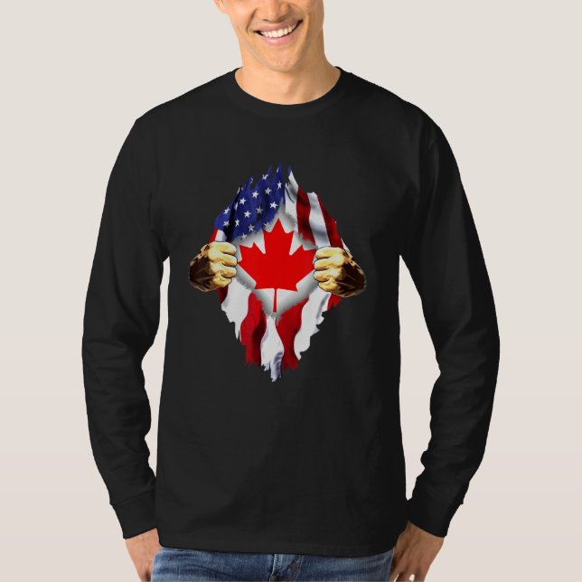 Canadian Blood Inside Me Canada American Flag T-Shirt (Front)