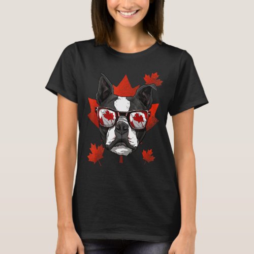 Canadian Boston Terrier Maple Tree Leaf Canada Fla T_Shirt