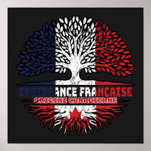 Canadian Canada French France Tree Roots Flag Poster