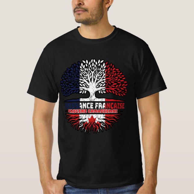 Canadian Canada French France Tree Roots Flag T-Shirt (Front)