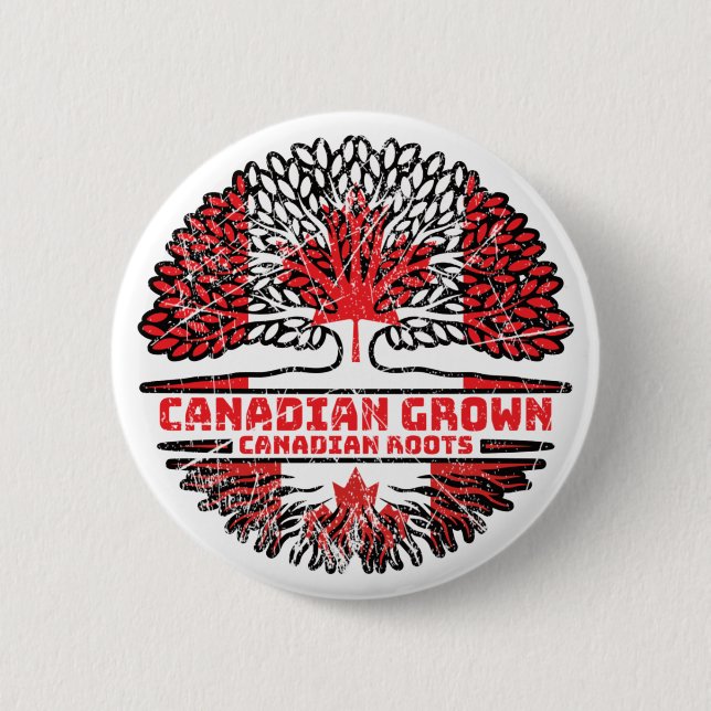 Canadian Canada Tree Roots Flag Button (Front)