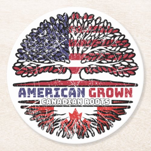 Canadian Canada US American USA United States Tree Round Paper Coaster