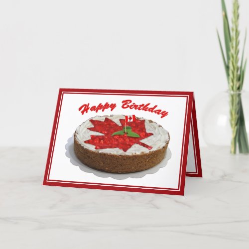 Canadian Cherry Maple Leaf Birthday Cake Card