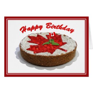 Canadian Cherry Maple Leaf Birthday Cake Card
