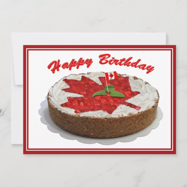 Canadian Cherry Maple Leaf Cake Invitation (Front)