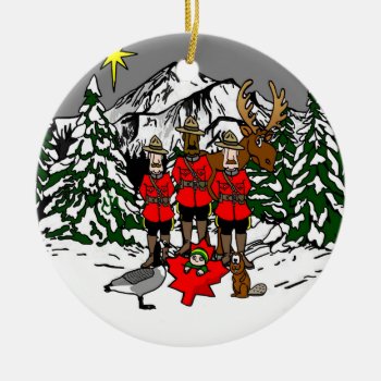 Canadian Christmas Nativity Scene Ceramic Ornament by PugWiggles at Zazzle
