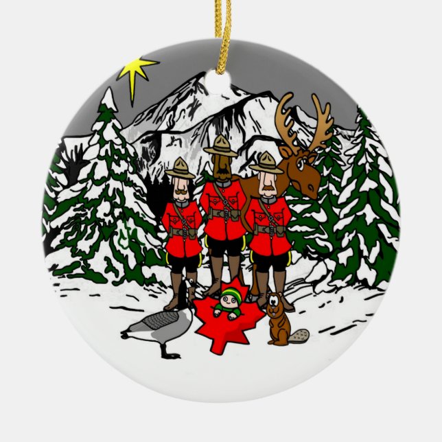 Canadian Christmas Nativity Scene Ceramic Ornament (Front)