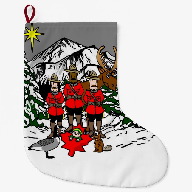 Canadian Christmas Nativity scene Large Christmas Stocking (Front)