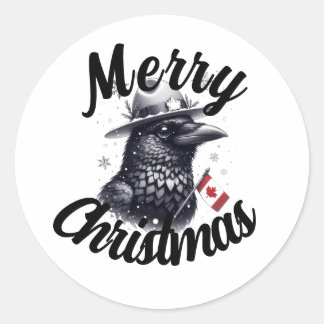 Canadian Christmas Raven Classic Round Sticker