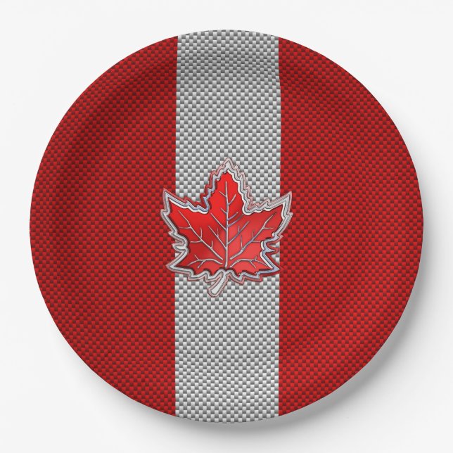 Canadian Chrome Maple Leaf on Carbon Fiber Styles Paper Plates (Front)
