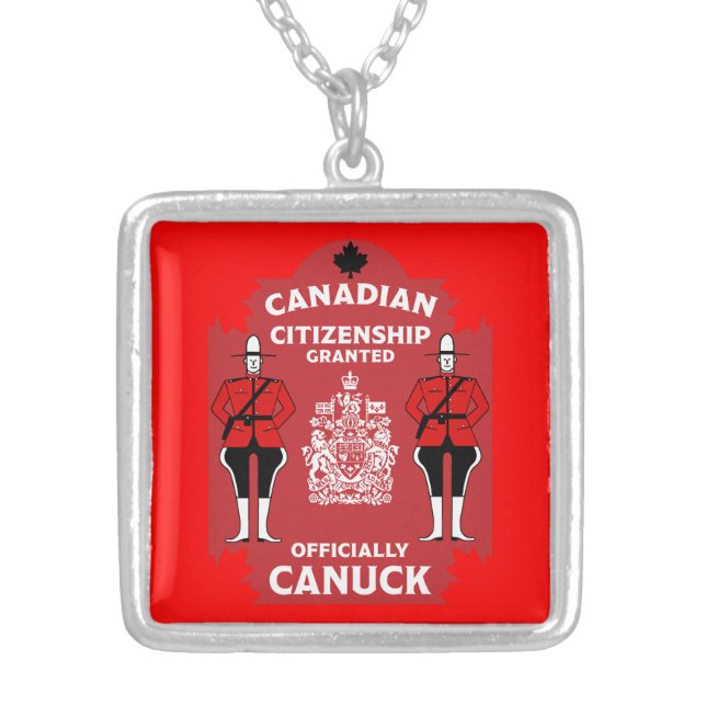 Canadian Citizenship Celebration Gift Silver Plated Necklace (Front)